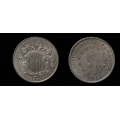 1883/2 Shield Nickel, Die #3, Nice AU58+